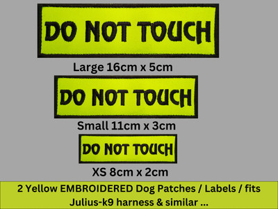 2 Yellow EMBROIDERED Dog Patches / Labels / fits Julius-k9 harness & similar usa