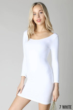NEW White Scoop Neck Seamless 3/4 Sleeve Bodycon Dress by Nikibiki OS