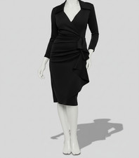 Xscape Women's Black Scuba Ruffled Ruched V-Neck Sheath 3/4 Sleeve Dress Size 6