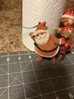 Vintage MCM Christmas Ornament Straw Elf Spun Cotton Wood Scooter & Flocked Sant — photo 2