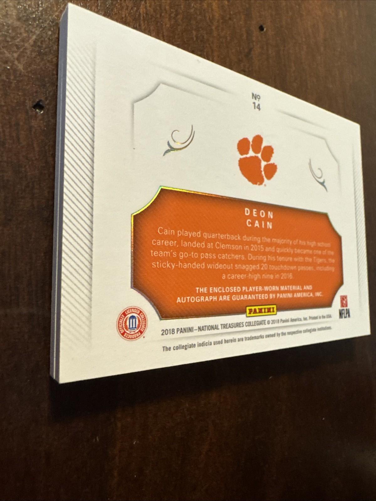2018 Panini National Treasures Collegiate #14 Deon Cain Booklet /10 Auto RC view 14