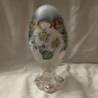 Fenton Hand Painted Iridescent Glass Egg Floral Limited Edition Signed M Young