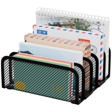 Mail Organizer Countertop, Metal File Holder with 5-Slot, Small Desk File Org...