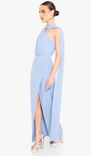 Black Halo Fantasia Neck Scarf One-Shoulder Column Crepe Gown,sz 8, New