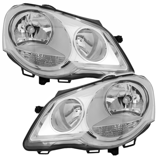 Scheinwerfer Set FüR VW Polo 9N 2005-12 H1 H7 LWR Stellmotor Chrom Halogen-image
