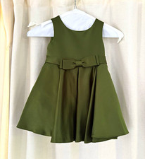 Azazie Coco Girls 2 Olive Fit & Flare Sleeveless Knee Dress w/ Bow, Zip