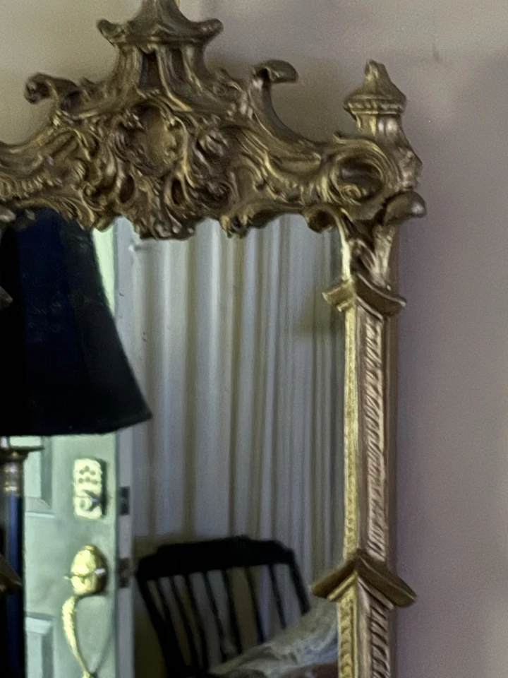 Vintage Pair Of Carved Wood Mirrored Wall Shelves Sconces - Image 3 of 4