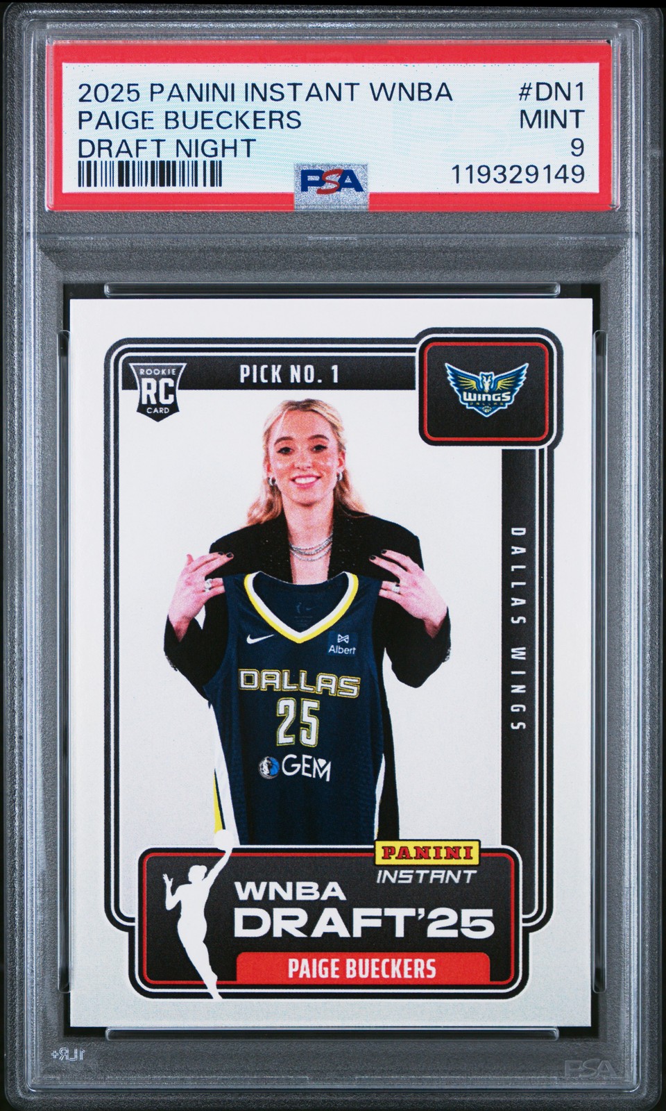 2025 PANINI INSTANT WNBA DRAFT NIGHT #DN1 PAIGE BUECKERS ROOKIE RC PSA 9