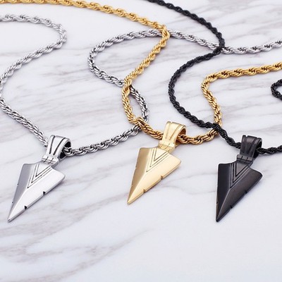 Silver/Gold/Black Stainless Steel Mini Arrow Pendant Necklace 24'' for Men