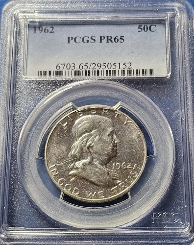 A 1962 50C (Proof) Franklin Silver Half Dollar PCGS PR65