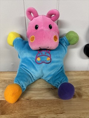 Vtg Lamaze Loop A Long HIPPO Baby Plush Stuffed Animal Pink Blue Lovey Year Rare