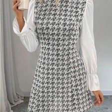 SHEIN Black & White Houndstooth Long Sleeve Dress | Size Small