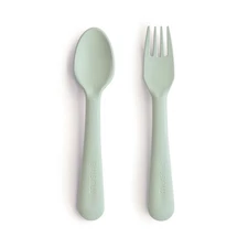 mushie Flatware Fork and Spoon Set For Kids | Made in Denmark Sage