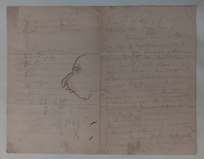 George Cruikshank - original colored sketch and autograph notes