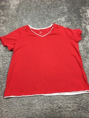 White Stag Shirt Woman Size 4X Red White Trim Cotton 26W-28W