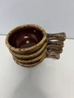 4 Vintage Hull USA Pottery Brown Drip Glaze Soup/Chili Handled Bowls Oven Proof