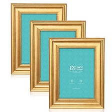 LaVie Home 5x7 Picture Frames 3 Pack, Gold Photo Frame Set High Definition Gla