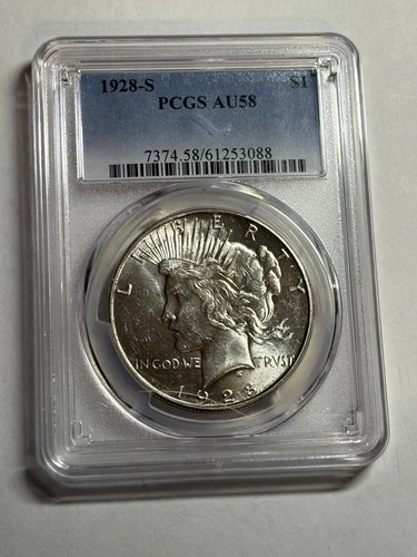 1928-S $1 Peace Silver Dollar PCGS AU58 Bright White Better Date