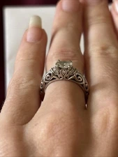 Intricate 14k White Gold Band 0.5 Carat center  with 3 0.12 Carat Band Diamonds