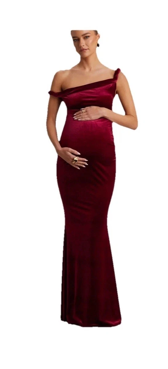 burgundy velvet maternity dress Grey bardot bodycon dress – Benoit main image 0
