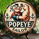Vintage Popeye Sailor Tin Metal Signs Home Décor 8x8 Inch Round Aluminum, Rustic