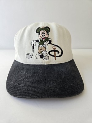 VTG Disney Mickey Mouse Golf Hat Goofy s Hat Co White Crown Faded Black Brim