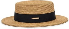 Straw Beach Sun Hat Pork-Pie Boater-Hat for Women Men - Summer Wide Brim Uv-R...