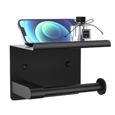 Matte Black Toilet Paper Holder with Shelf Fits Mega Rolls Rustproof