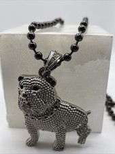 LAB Diamante Piedra Plata BULLDOG Colgante Hip Hop Bling con Cadena Gruesa NUEVO 2”x2”