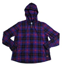 LL Bean Scotch Plaid Flannel Zip Up Hoodie Purple Jacket Women's Medium Relaxed