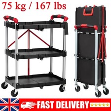 75kg 3-Tier Folding Tool Trolley Service Cart Metal Rolling Utility Storage Cart