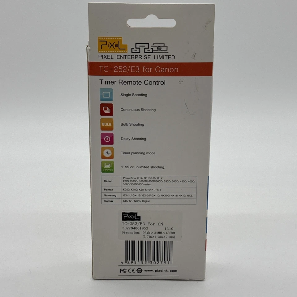 Pixel TC-252 Timer Remote Control E3 for Canon PowerShot & EOS NEW - Image 2 of 3
