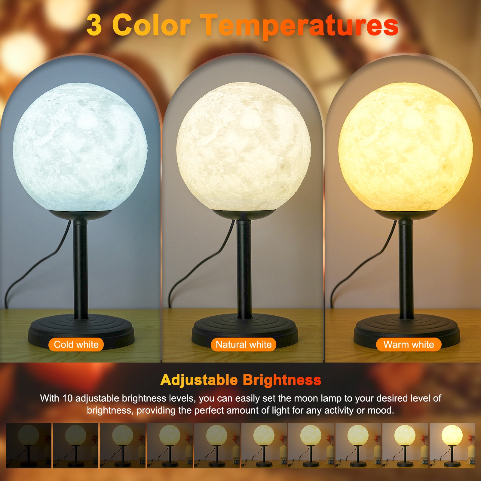 NEW 3D Moon Lamp Bedroom Table Lamp Dimmable Bedside Night Lamps Modern LED Desk
