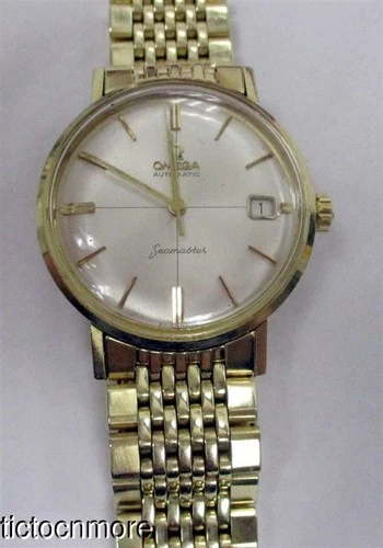 VINTAGE 14K GOLD OMEGA AUTOMATIC SEAMASTER DATE GOLD BRACELET WATCH MENS