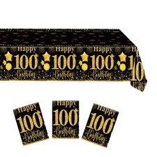 3 PCS 100th Tablecloth Black and Gold Theme Table Cloths for Parties Cheer to...