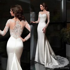 Elegant Mermaid Wedding Dresses O-Neck Long Sleeves Lace Appliques Bridal Gowns