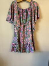 New Manui Beautiful Pink Print Boho Summer Dress - Size 10-12