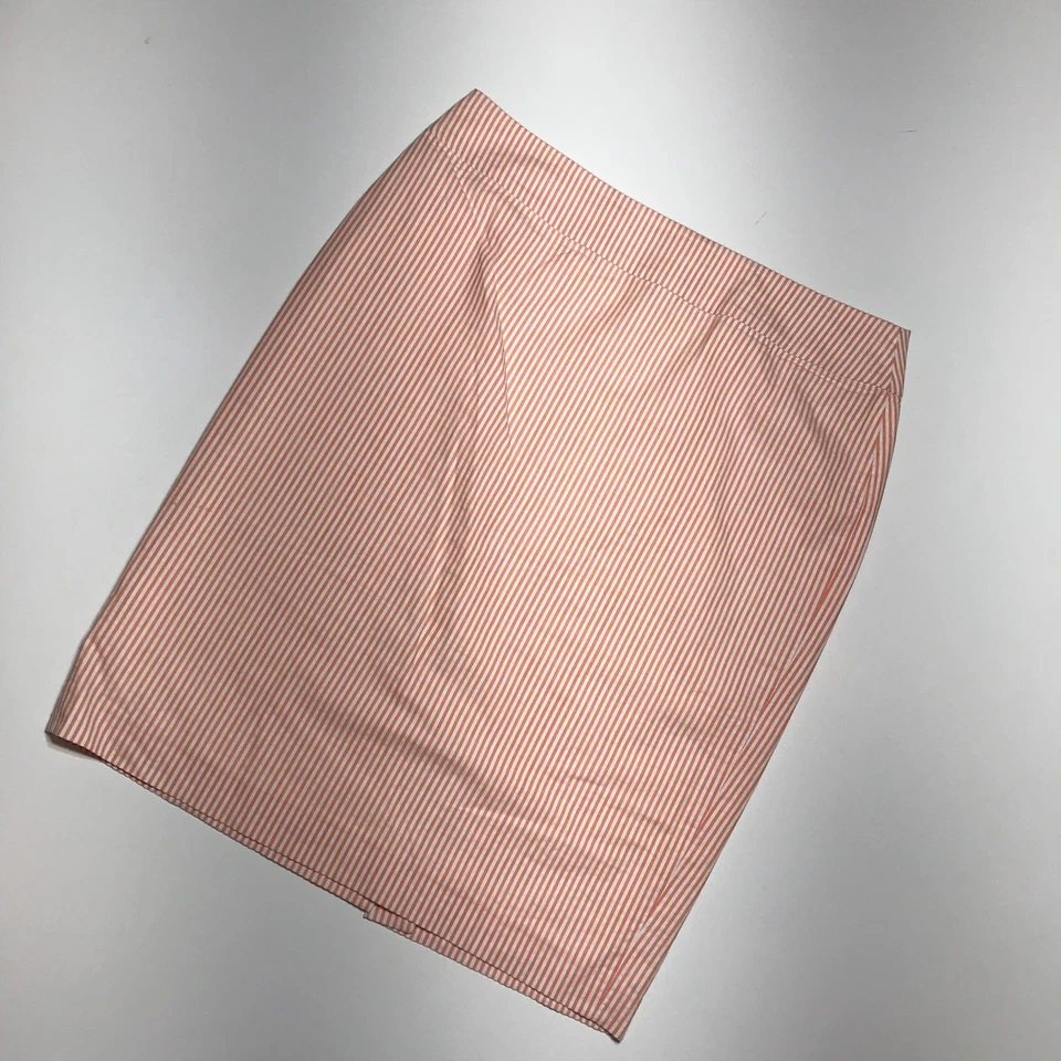 Nine West Pencil Skirt Womens 6 Orange & White Candy Stripe All Cotton Casual - Image 2 of 4