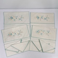 Linen Napkins Hand Embroidered Floral 4 Recta...
