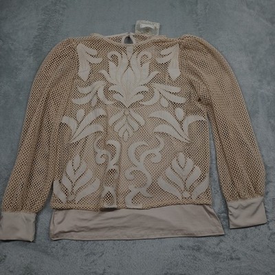 Cupio Top Womens Large Brown Lace Knit Cami Long Sleeve NWT