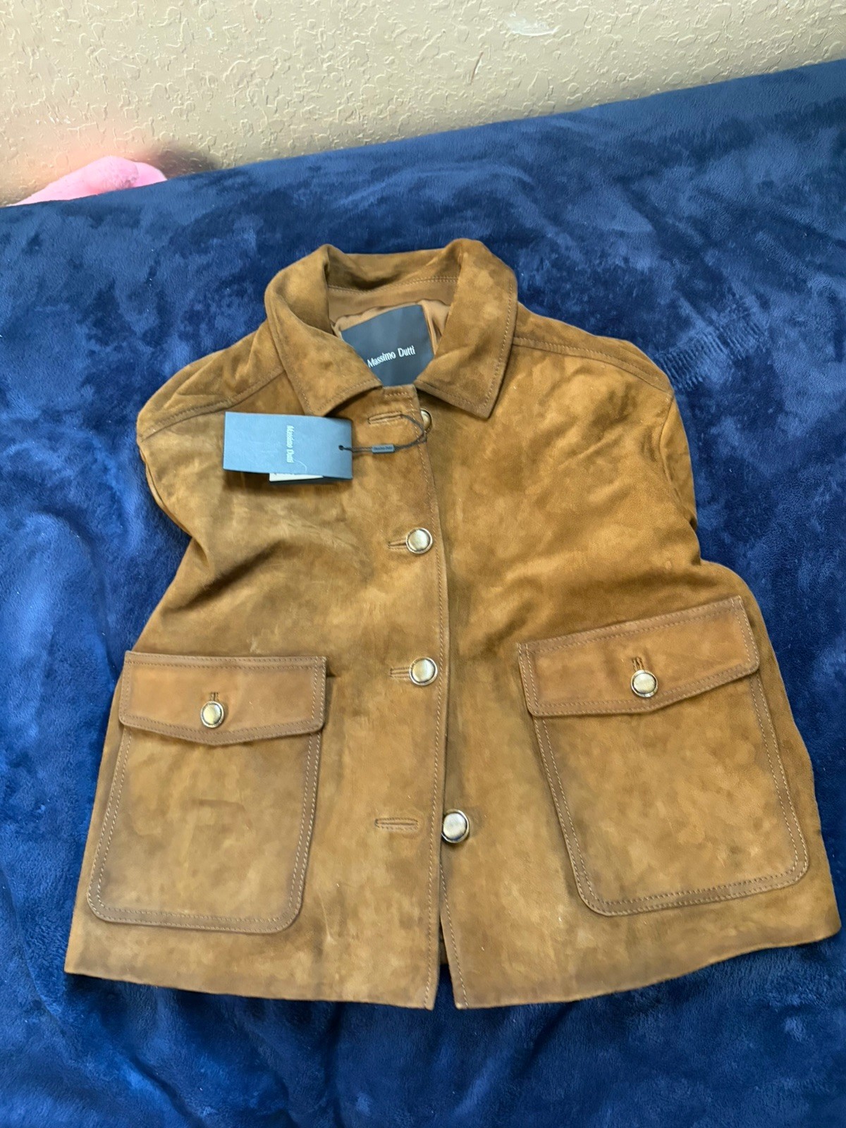 Massimo Dutti Brown Suede Button Jacket Men Spread Collar Short Length thumbnail 2