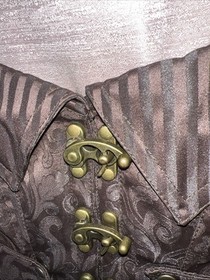 Sz 30 Brown Brocade Brass Swing Clasp Steel Boned Corset Over Breast Steampunk