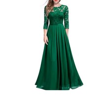 Abito Miusol donna UK 12 14 verde smeraldo pizzo maxi chiffon damigella matrimonio