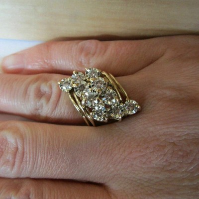 1 kt runder Moissanit Damen Verlobungsring Cluster 14 kt Gelbgold über Silber