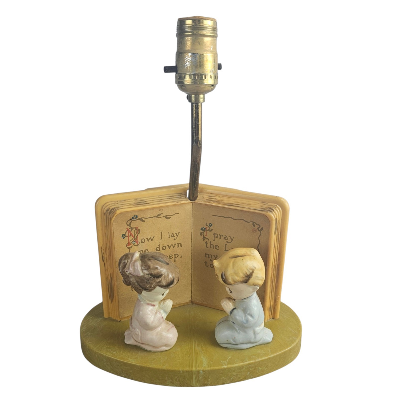 Vintage 60'S Dolly Toy Co. Nursery Electric Lamp w/Girl and Boy Praying - works
