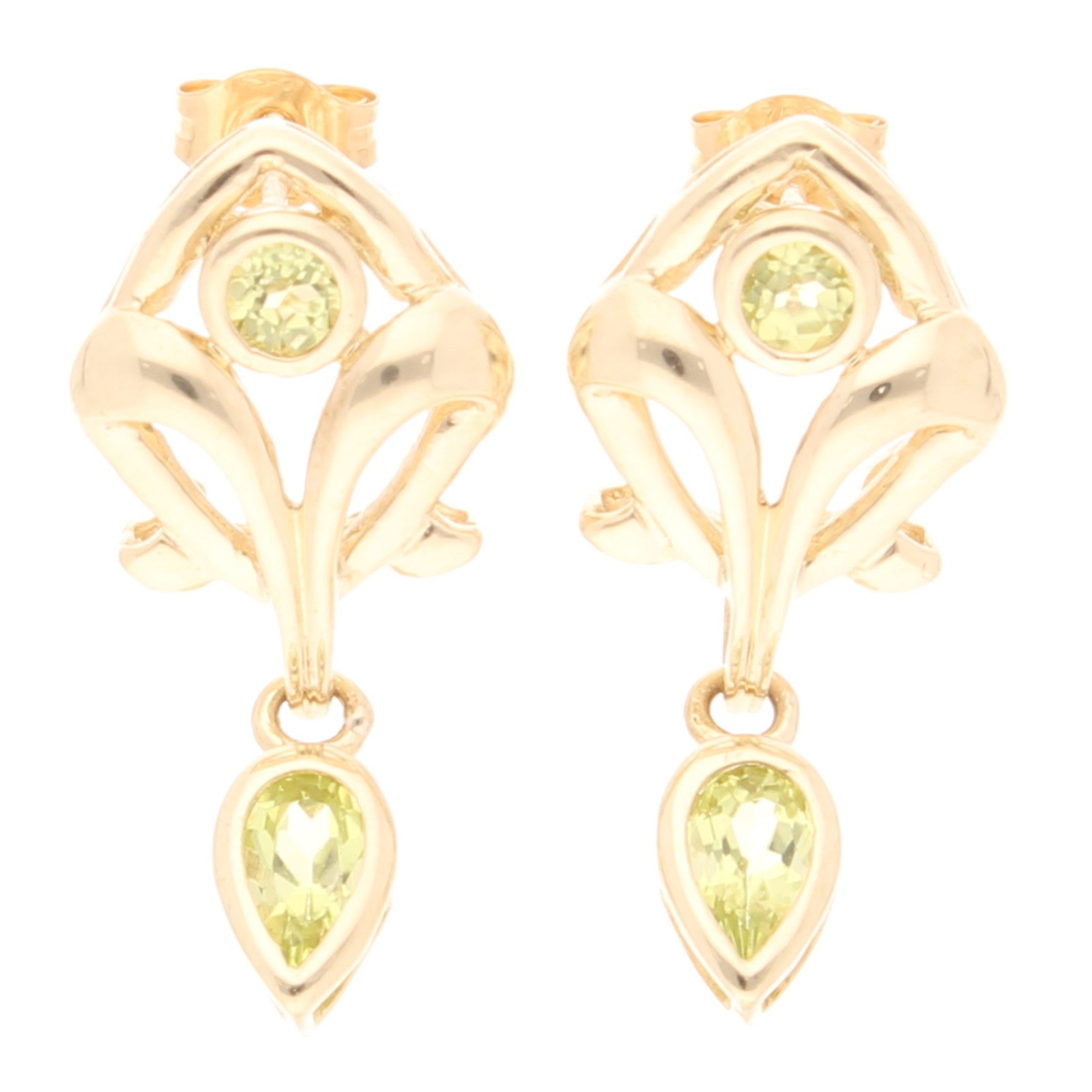 9Carat Yellow Gold Peridot Stud Earrings (10x21.5mm)