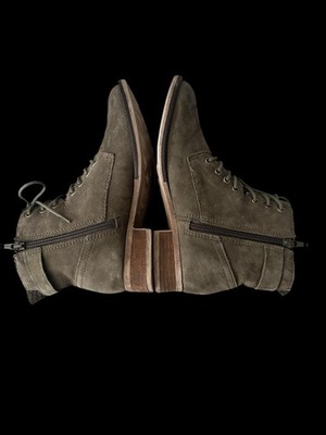 Aldo Suede Lace Up Booties Boots US 7.5 / EU 38 Olive Green Zipper Stylish Chic