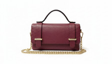 Image of Burgundy Pebbled Leather Top Handle Crossbody Bag w/ Gold Chain Strap – Structur