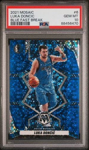 2021 PANINI MOSAIC #6 LUKA DONCIC BLUE FAST BREAK /85 PSA 10