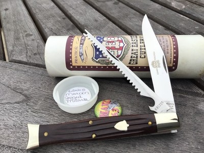 Great Eastern Cutlery 631215 Fish Tail Mako Maroon Jigged Micarta 440 Stainless
